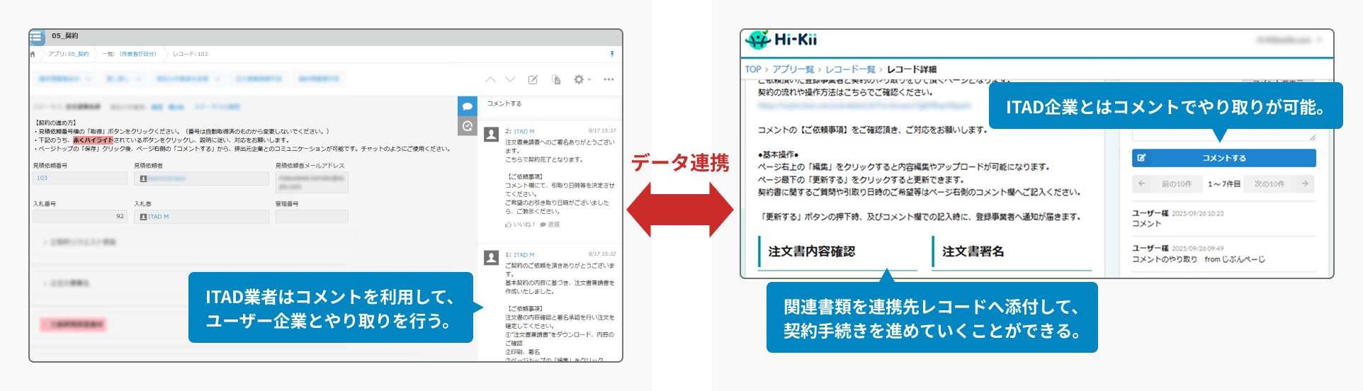 見積確認〜契約リクエスト　ユーザー企業の操作画面